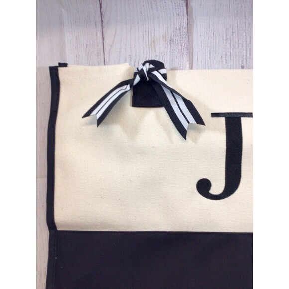 NEW Monogrammed Letter J Black/Creme Canvas Tote Bag Zipper Top Design Brand - Picture 4 of 8